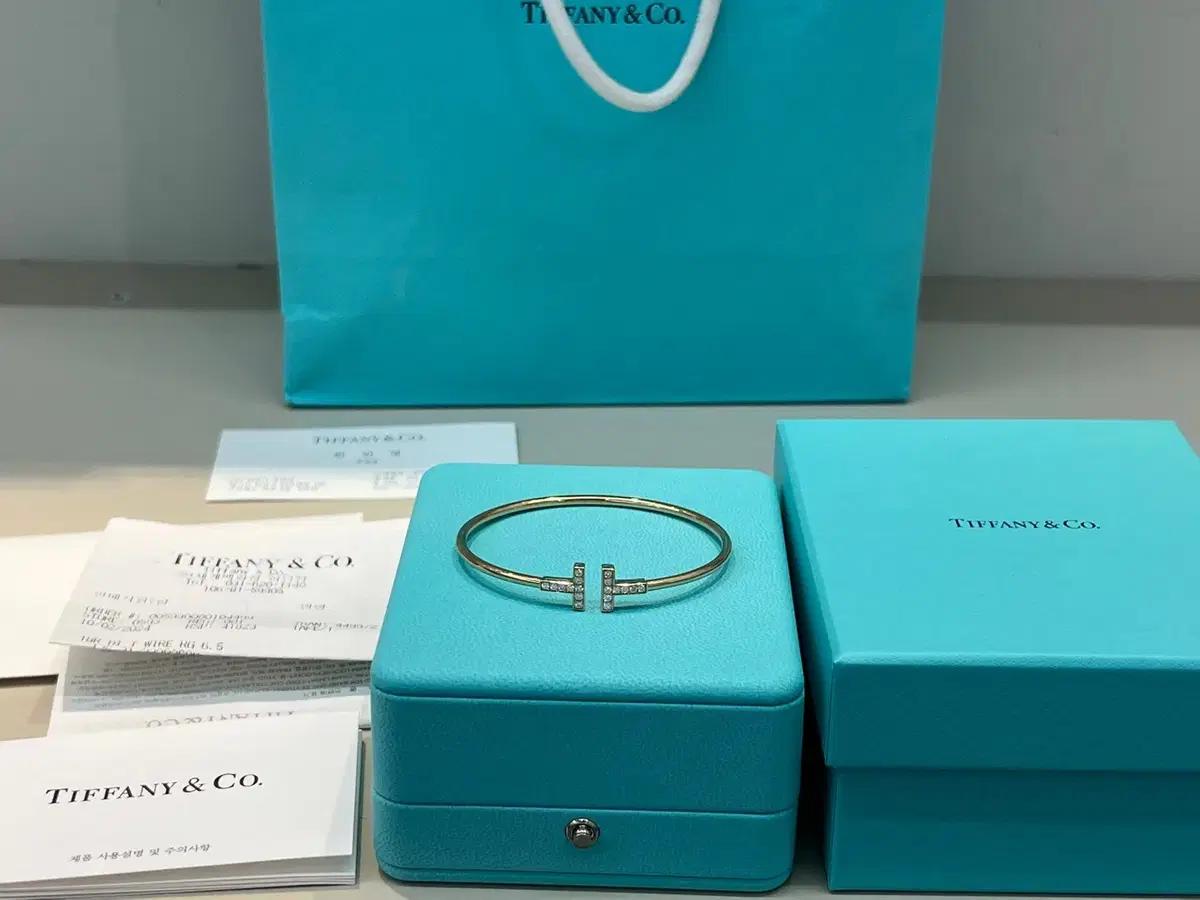 정품 티파니 T와이어 파베다이아 팔찌 로즈골드 M사이즈