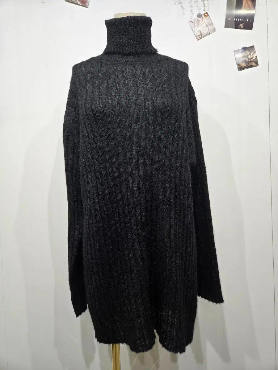 하이 블랙 골지 니트 롱 원피스 이세이미야케