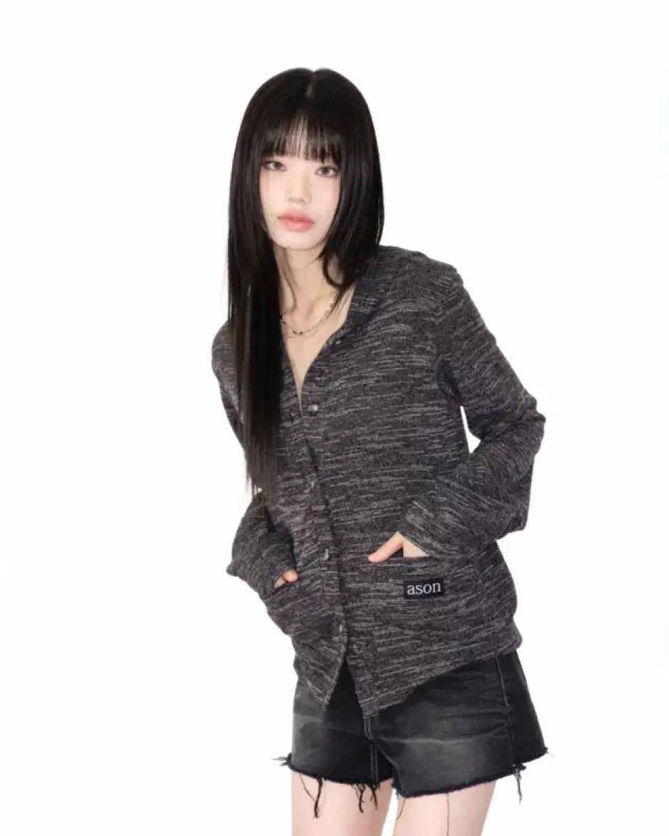 애즈온 SUNDAY HOOD CARDIGAN CHARCOAL 후드 가디건