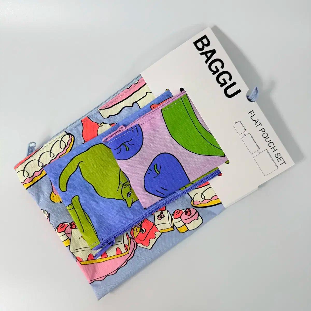 Baggu 바쿠백 플랫 파우치 3종 세트 still life-새상품