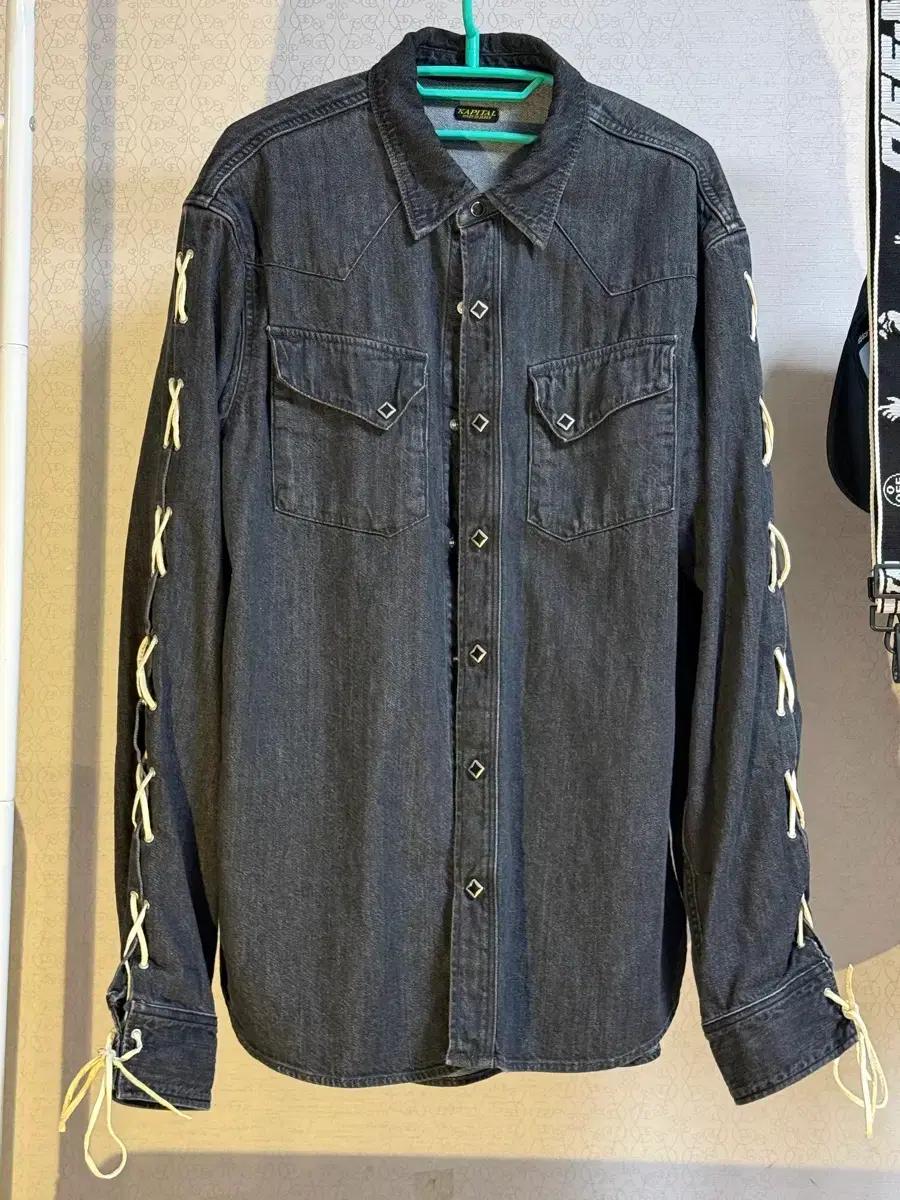 캐피탈 레이스업 데님 셔츠 블랙