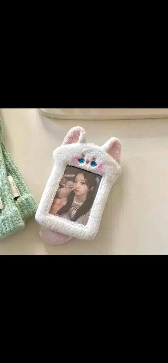 토끼 귀 솜털 포토 카드 홀더