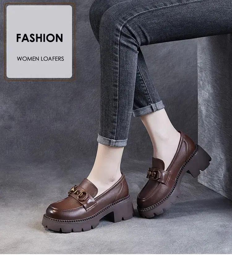 (해외배송) 플랫폼 화이트 브라운 블랙 통굽 여성 로퍼 슈즈