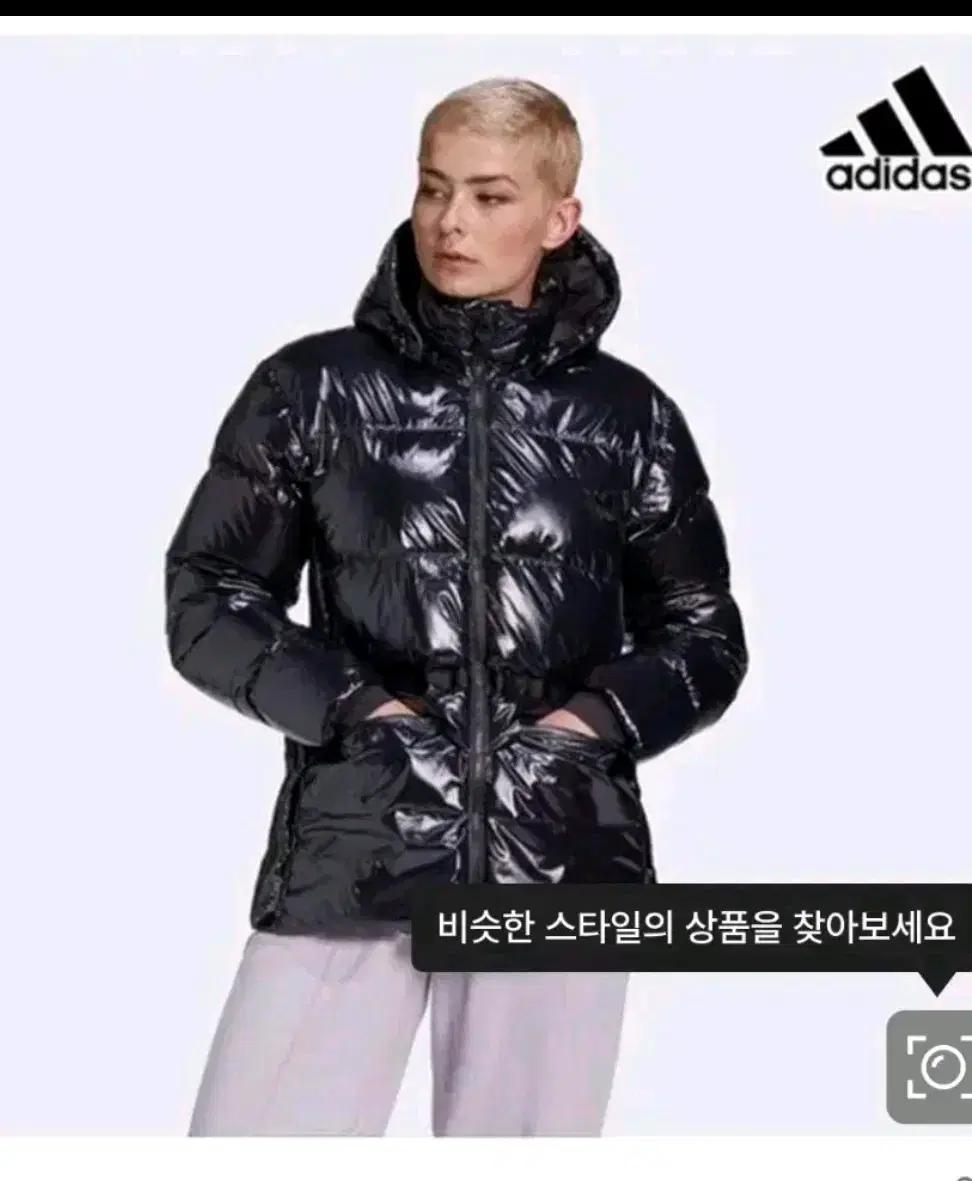 아디다스 여성 블랙 광택 패딩 점퍼