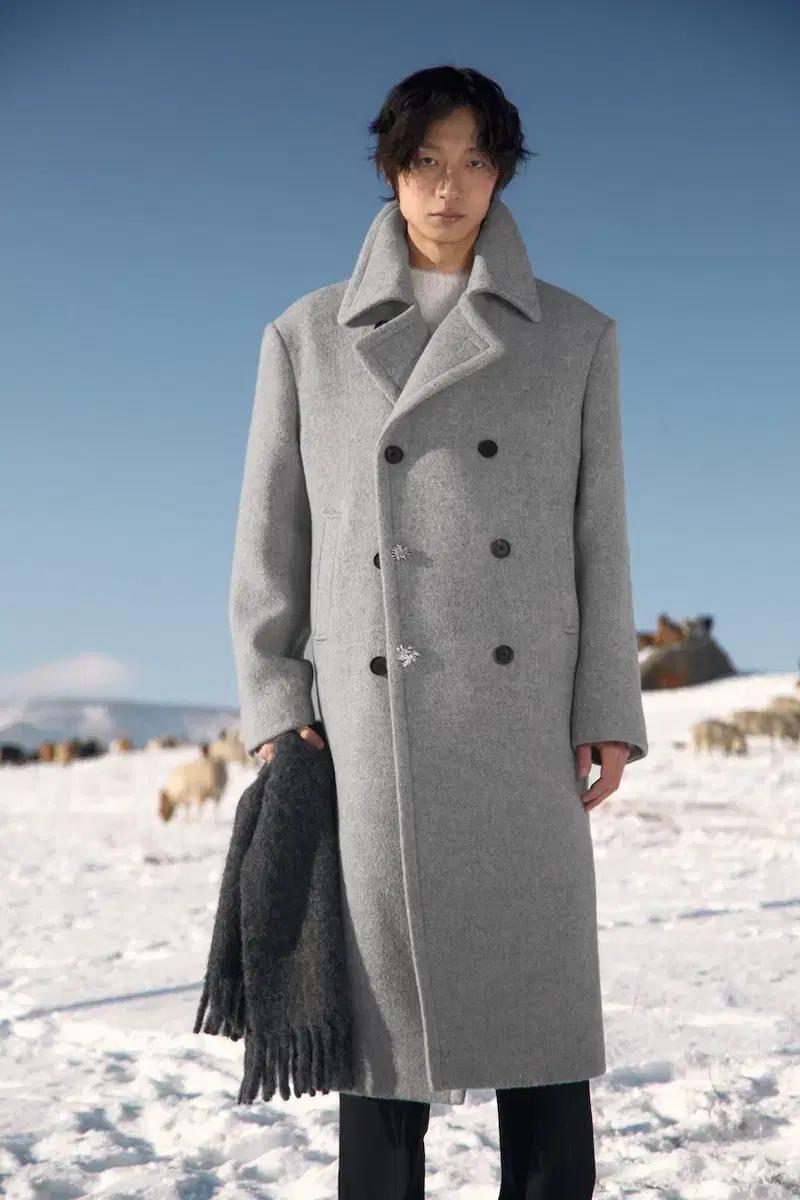 STU 그레이 더블 코트