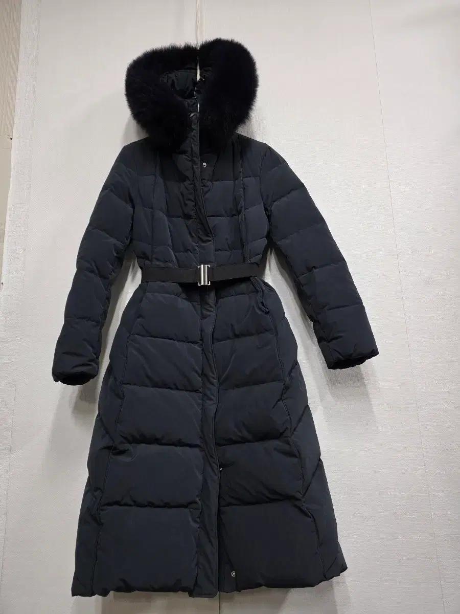 시슬리 블랙 롱 기장 폭스퍼 구스패딩 코트