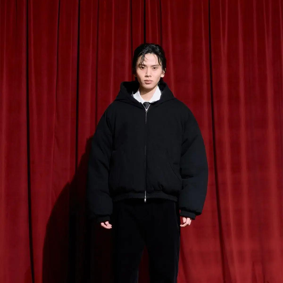 stu 에스티유 패디드 패딩 후드 집업 블랙 L