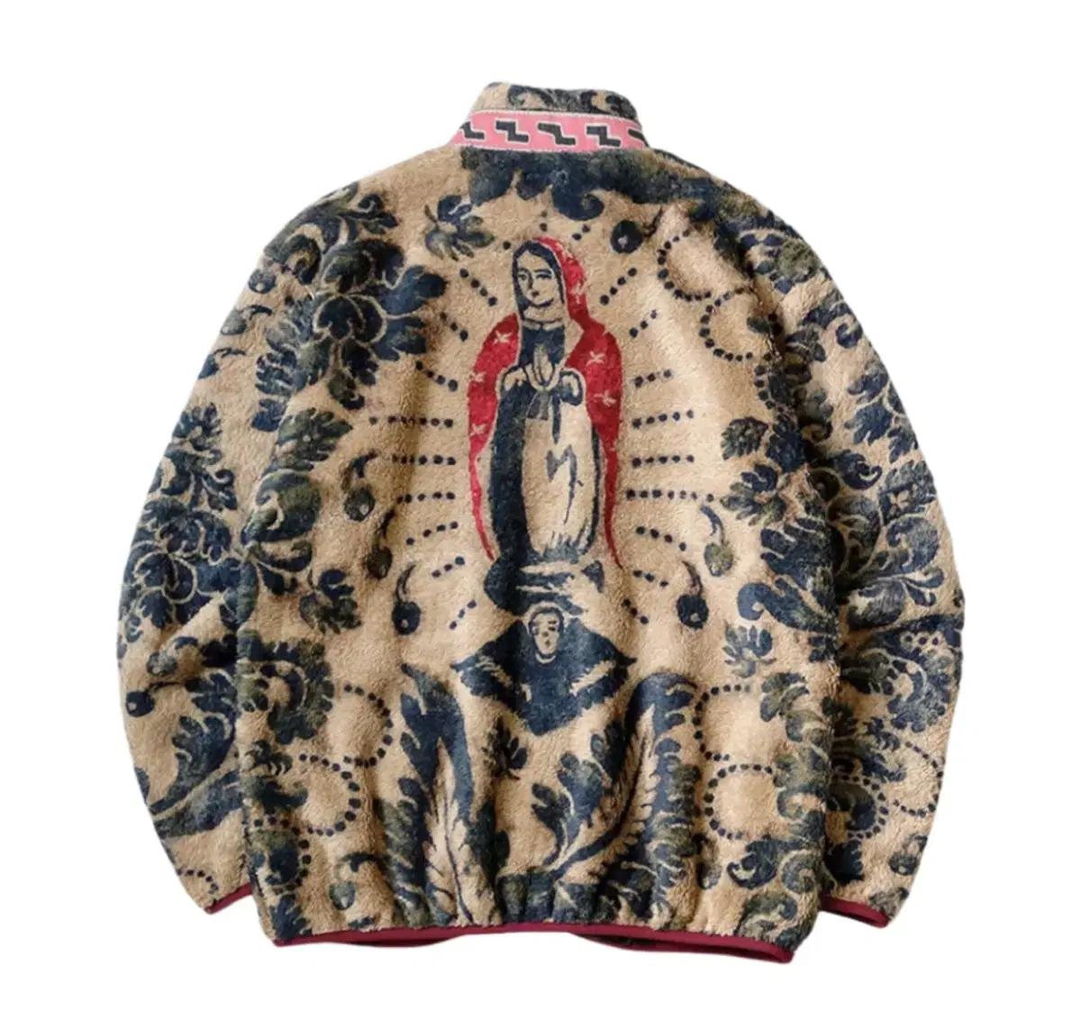 캐피탈 다마스크 패턴 마리아 플리스(후리스) 집 블루종 베이지