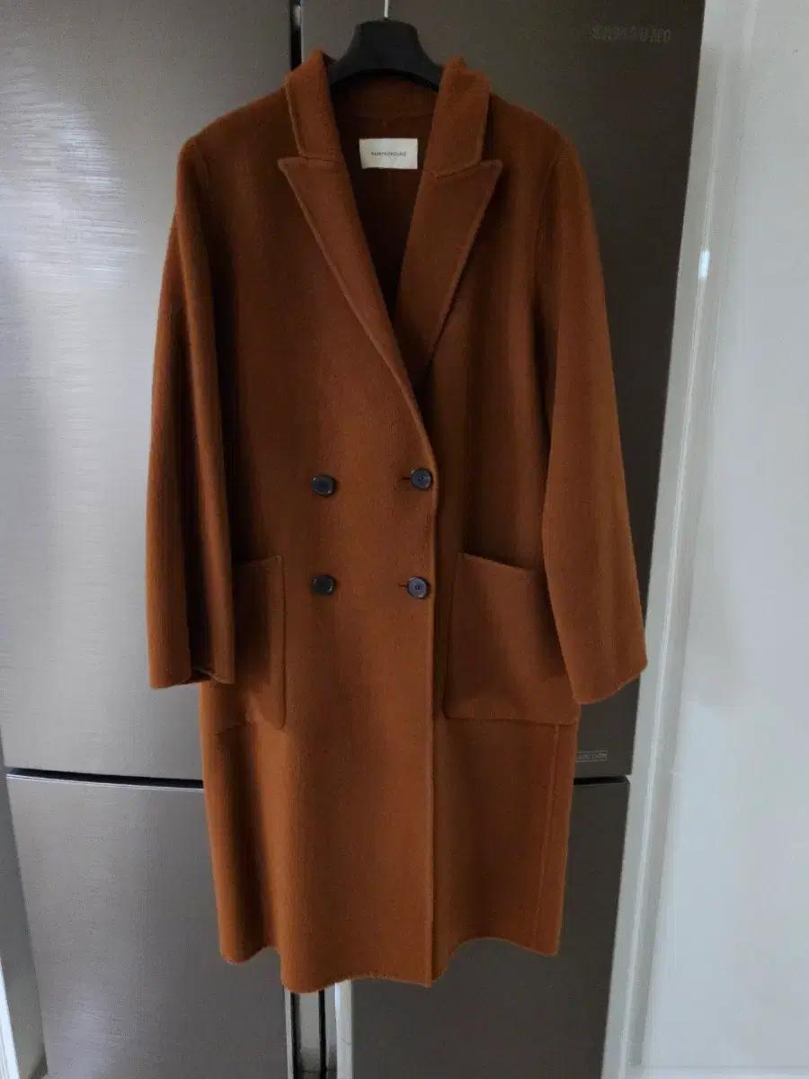 브라운 울핸드메이드 여성 투버튼 롱코트(55~66)