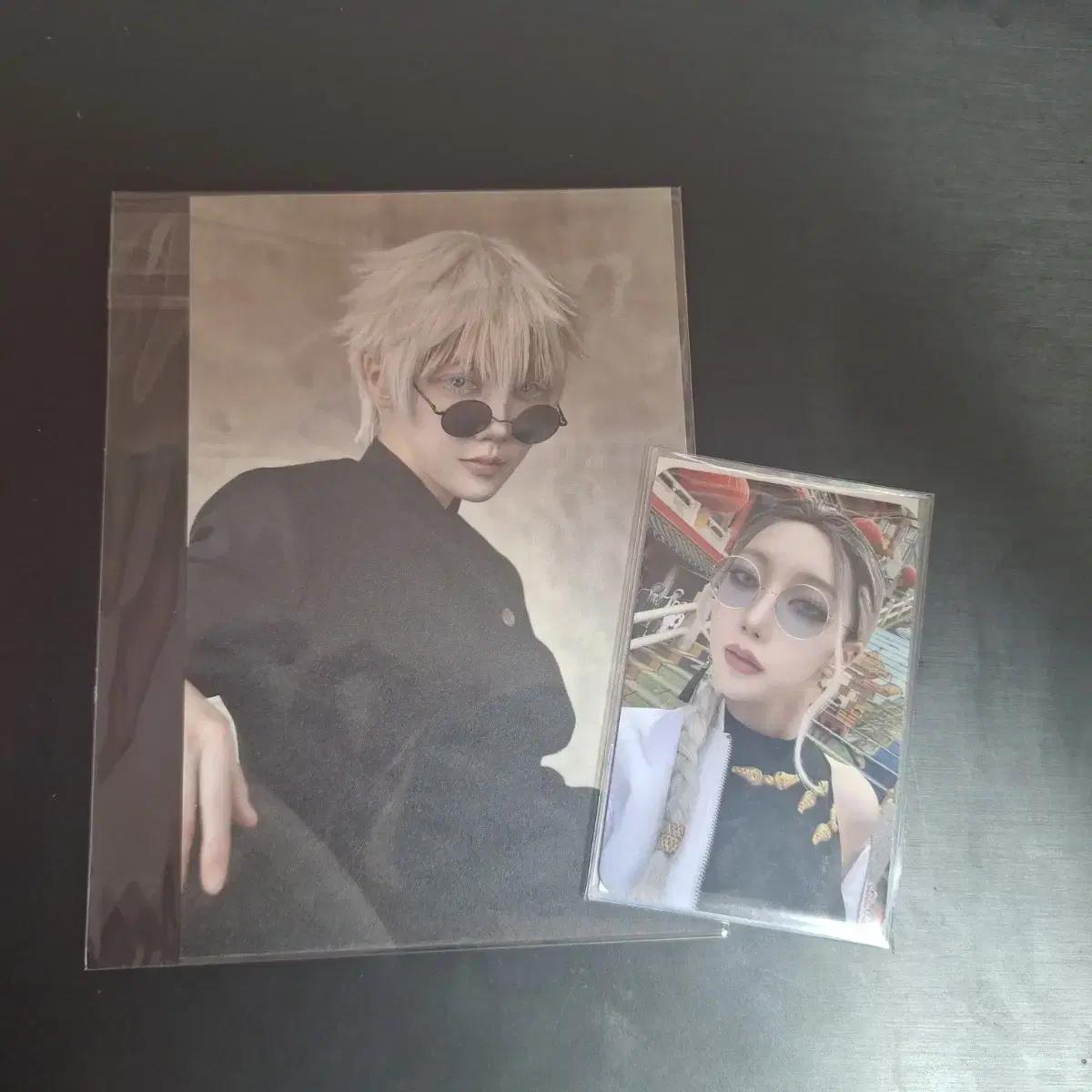 코스플레이어 논코드님 굿즈. 엽서포카싸인체키극락가주술회전타오고죠