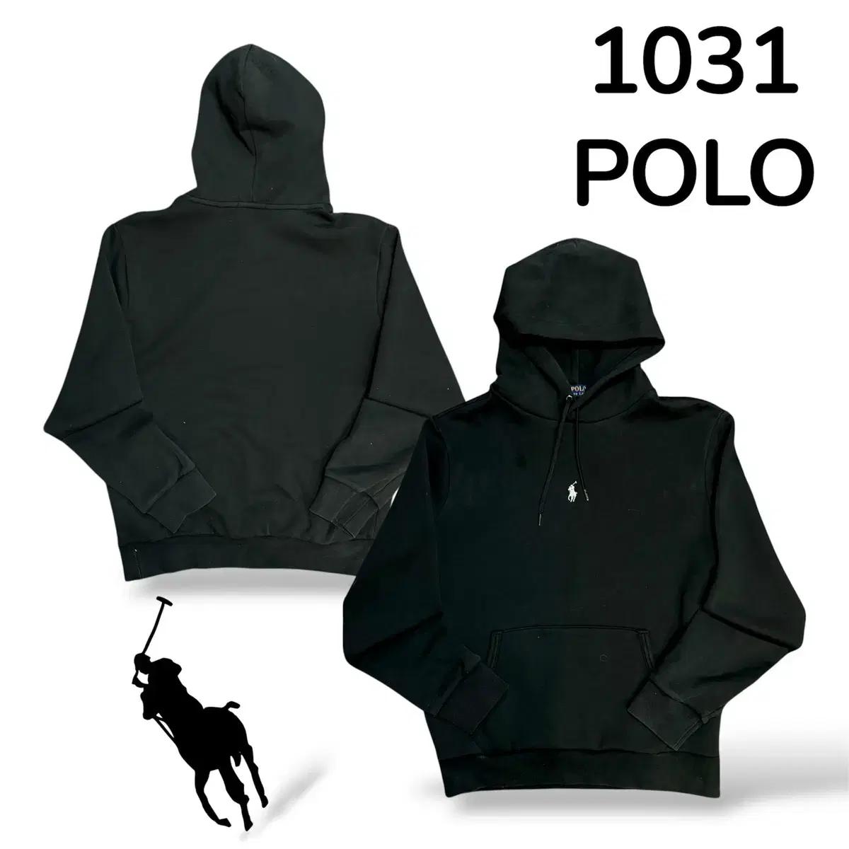 폴로 미드 포니 로고 블랙 후드티 M