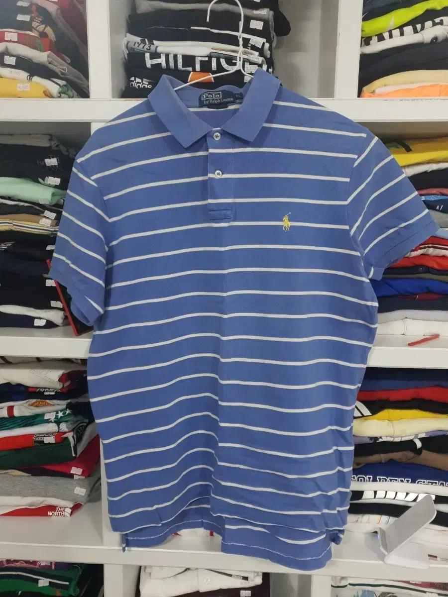 폴로 랄프로렌 스트라이프 반팔 카라티 블루