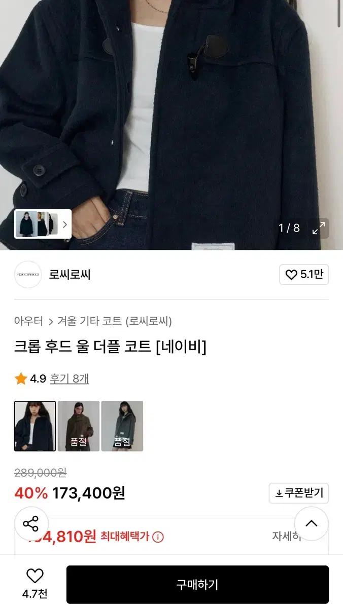 로씨로씨 크롭 후드 코트 네이비