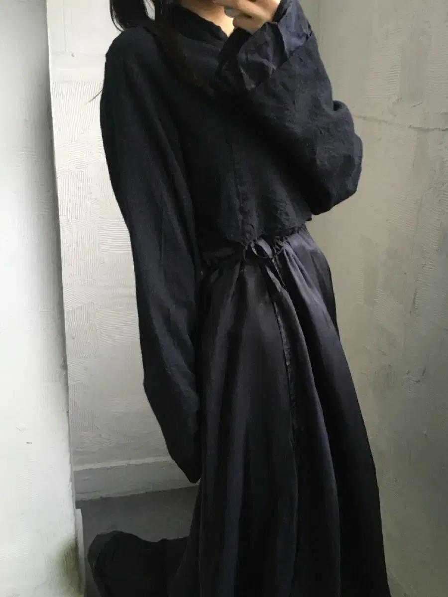 Comme des Garcons 꼼데가르송 블랙 큐프라 레이어드 롱 슬립