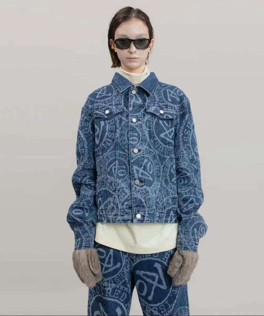 애드오프 LOGO PRINTED DENIM JACKET BLUE