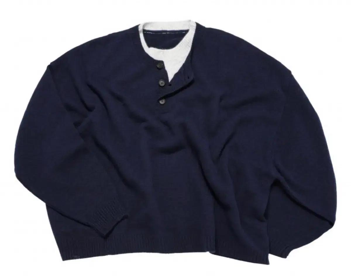 (M) MJD CONTRAST NECK CROP KNIT NAVY 니트