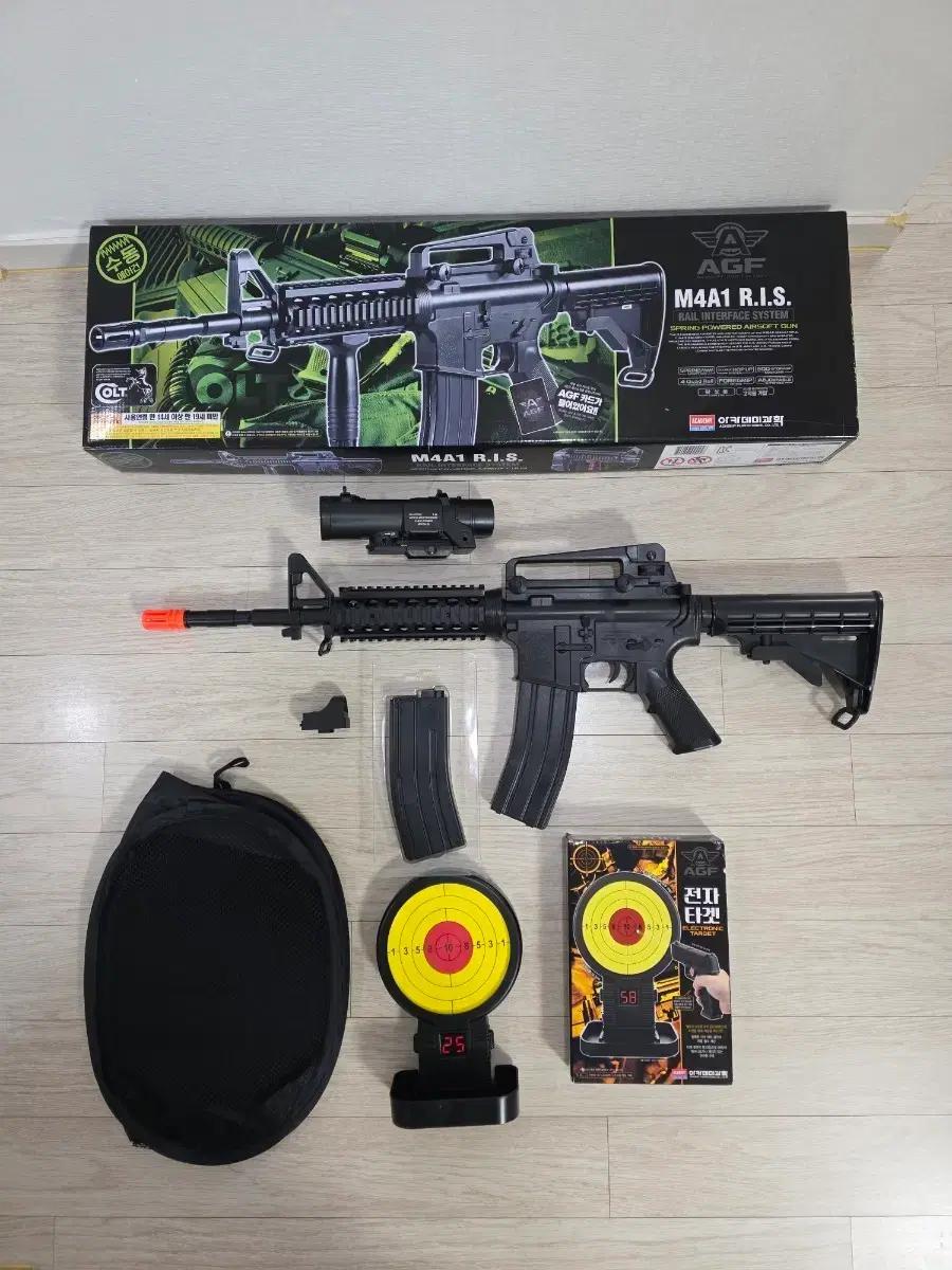 아카데미 AGF M4A1 R.I.S. 에어소프트건+스코프+테엽탄창+디지털
