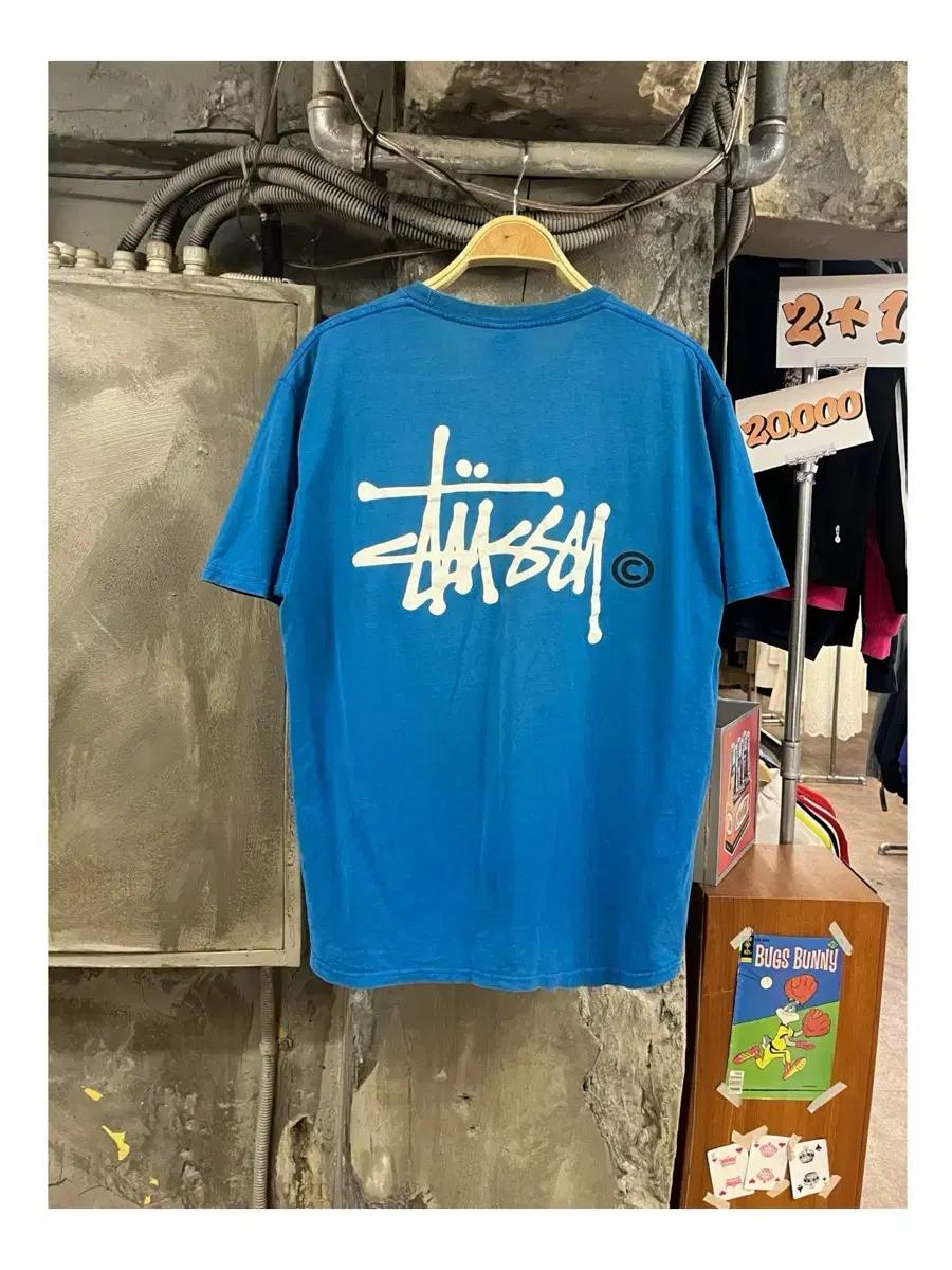 스투시 베이직 로고 반팔티 블루 L #csz3793