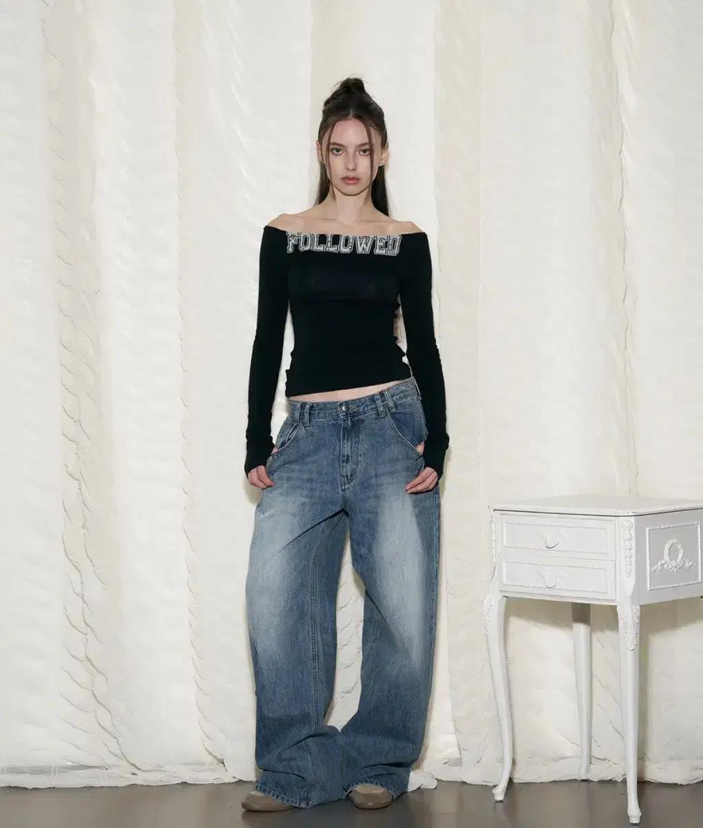 플리즈노팔로우 Washing Wide Denim S